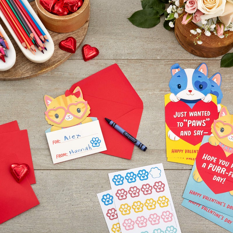 Hallmark Valentines Day Cards and Stickers for Kids School, Kittens and Puppies (24 Classroom Valentines with Envelopes, 40 Stickers) - Image 2
