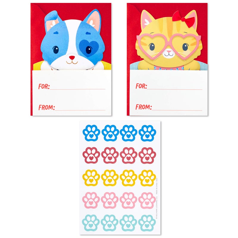 Hallmark Valentines Day Cards and Stickers for Kids School, Kittens and Puppies (24 Classroom Valentines with Envelopes, 40 Stickers) - Image 1