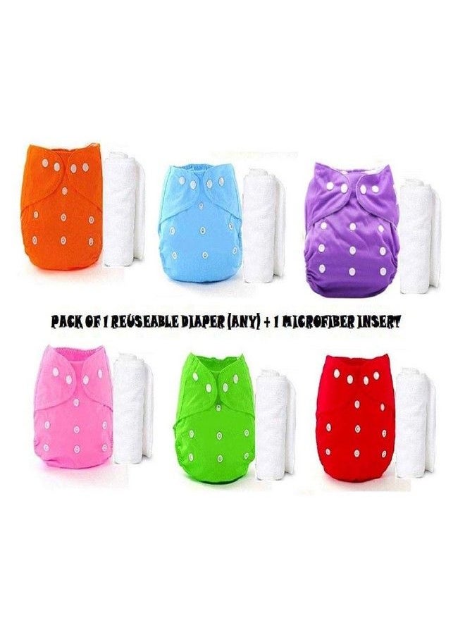 Jingle Kids Adjustable Washable Reusable Cloth Diaper Nappy Rash Free Nappy With 1 White Microfiber Bamboo Diaper Liner Insert Pad(5 Layers) (0 To 24 Months Multi Color)