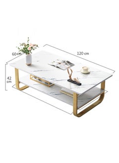 NKX Two Tier Modern Glass Coffee Table with Gold Frame and Marble Design  - Image 2