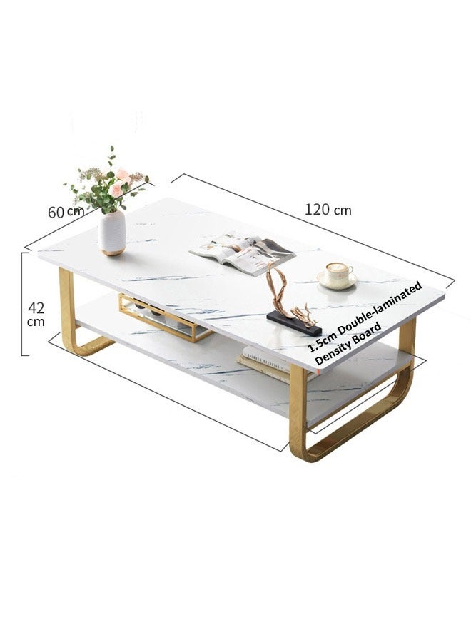إن كي أكس طاولة قهوة زجاجية عصرية بطبقتين بإطار ذهبي وتصميم رخامي - Image 1