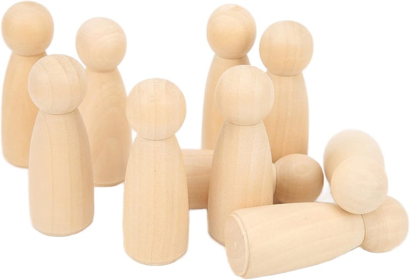 Unfinished Wooden Peg Dolls 10 Pcs Smooth Surface DIY Doll People for Imaginative Play (75MM Girl) - Image 3