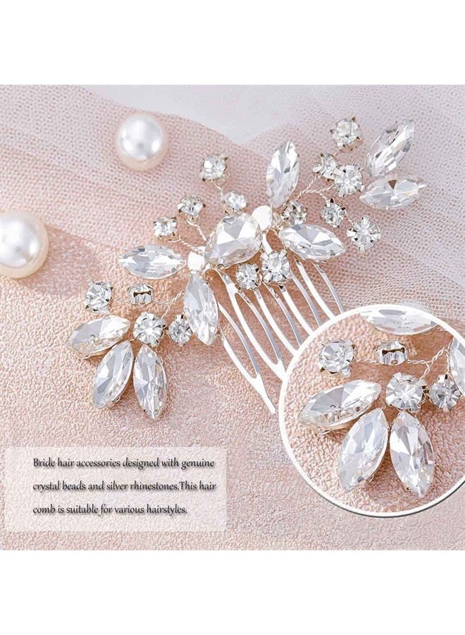Foyte مشط شعر زفاف كريستالي فضي مزين بالأحجار الكريمة على شكل ورقة لرؤوس العرائس ووصيفات العروس ومشابك شعر جانبية للنساء والفتيات