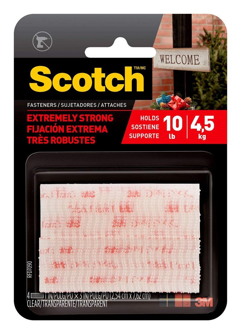 Scotch Extreme Interlocking Fasteners, 4 Strips, 1" x 3", Delivers Powerful Bond on Contact, Weather, Dirt & UV Resistant, 1 Set Holds 2 lbs., Designed with Reclosable Dual-Lock Technology (RFD7090) - Image 1