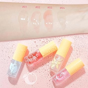 Hydrating Lip Oil Set 4 Pcs NonSticky High Shine Plumping Lip Gloss Lightweight Moisturizing Lip Oil for Dry Lips Fruity Lip Gloss Gift for Women Girls - Image 4