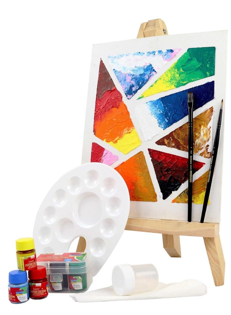 Isomars Artist Coloring Kit with 18" Wooden Easel, Canvas, Six CANVAA Poster Colours, Small Palette, Round and Flat Brushes Kit - Image 1
