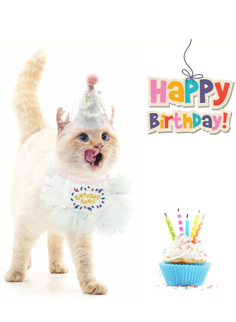 Excefore Pet Birthday Party Supplies, Cat Birthday Hat & Bandana Scarfs Set, Suitable for Doggy Cat Birthday Party Decorations Set (Pink)  - Image 2