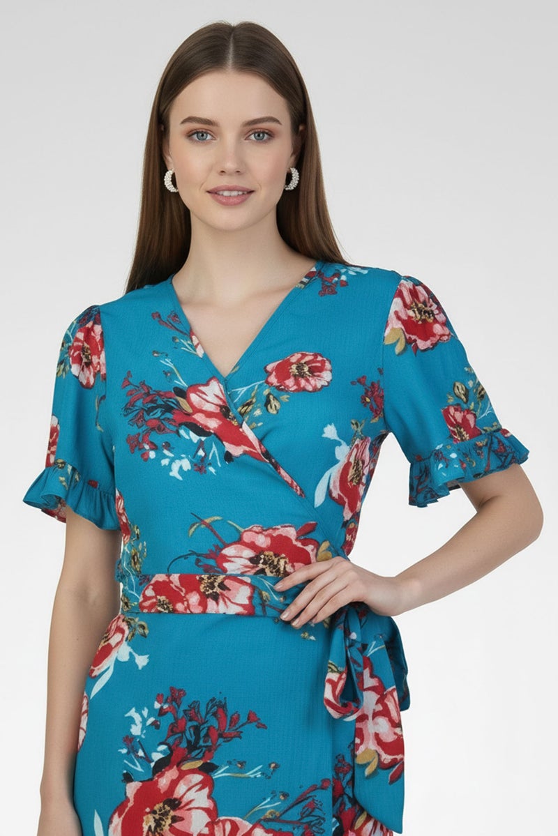 Willow & Whistle Women Floral Print Wrap Dress, Multicolor - Image 2