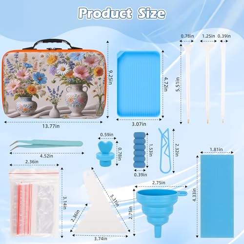 MERATIA 60 Slots Diamond Painting Storage Container, Diamond Art Kits for Adults Stackable Bead Organizer with Carrying Handle, Craft Storage Box with Accessories (Ceramic Garden-60 Slots) - Image 3