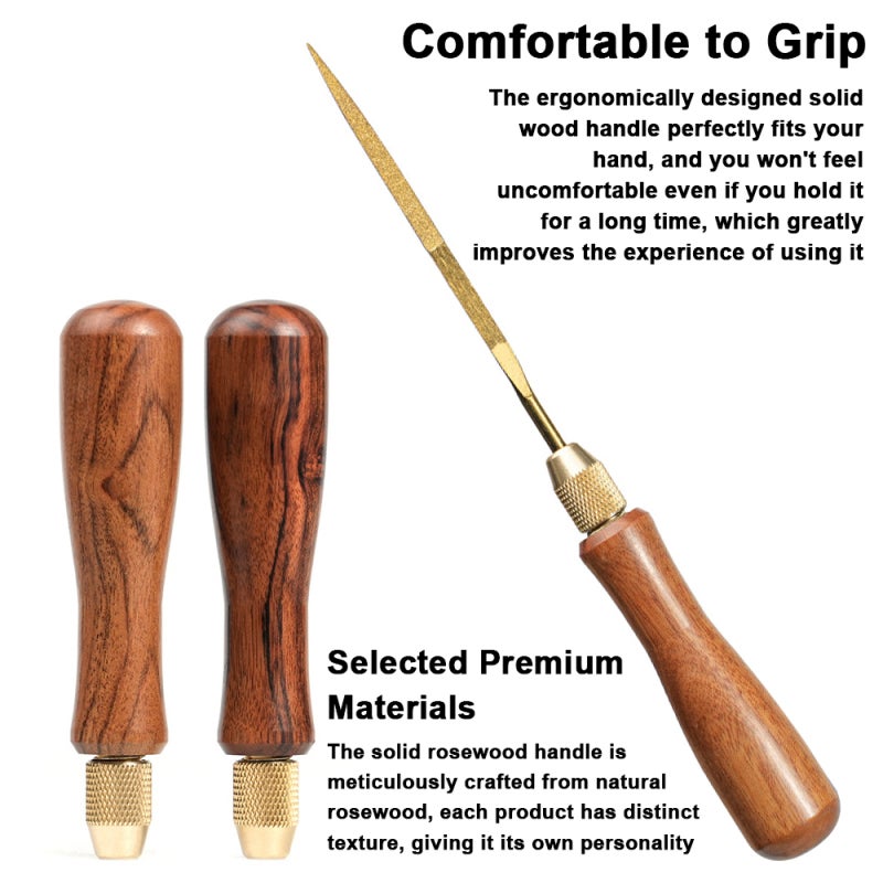 10PCS Titanium-Plated Diamond File Set - Ergonomic Rosewood Handle Pure Copper Collet High Hardness Files for Precision Crafting & DIY Projects - Image 5