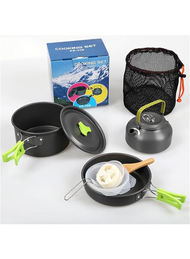 هوكور طقم اواني طهي للتخييم 11 قطعة من هوكور، ادوات طهي غير لاصقة خفيفة الوزن وقابلة للتكديس مع شنطة تخزين للمشي لمسافات طويلة في الهواء الطلق (اخضر) - Image 1