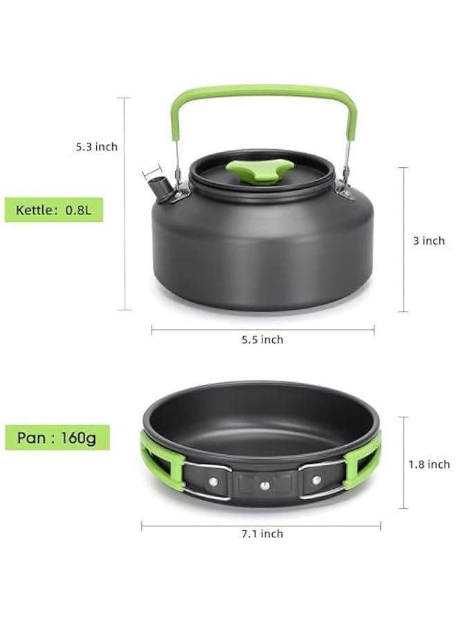 هوكور طقم اواني طهي للتخييم 11 قطعة من هوكور، ادوات طهي غير لاصقة خفيفة الوزن وقابلة للتكديس مع شنطة تخزين للمشي لمسافات طويلة في الهواء الطلق (اخضر) - Image 2