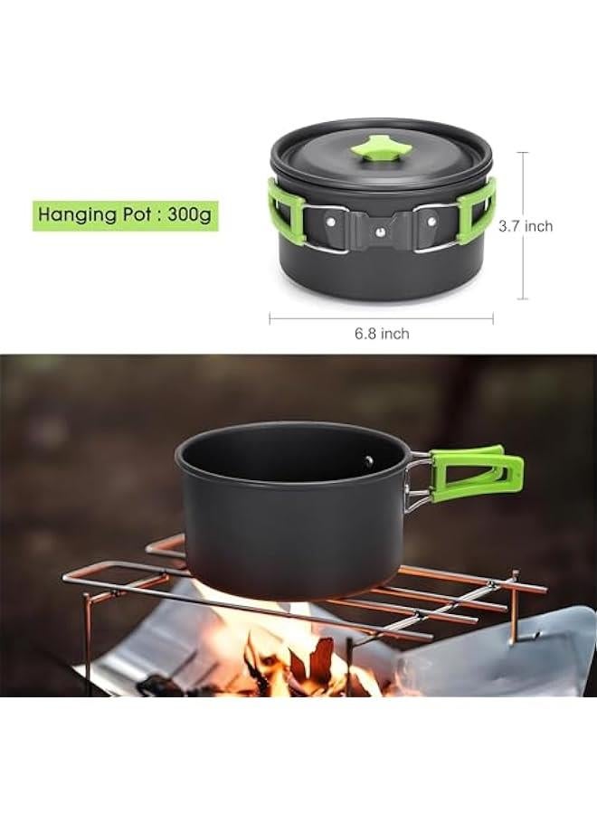 هوكور طقم اواني طهي للتخييم 11 قطعة من هوكور، ادوات طهي غير لاصقة خفيفة الوزن وقابلة للتكديس مع شنطة تخزين للمشي لمسافات طويلة في الهواء الطلق (اخضر) - Image 3