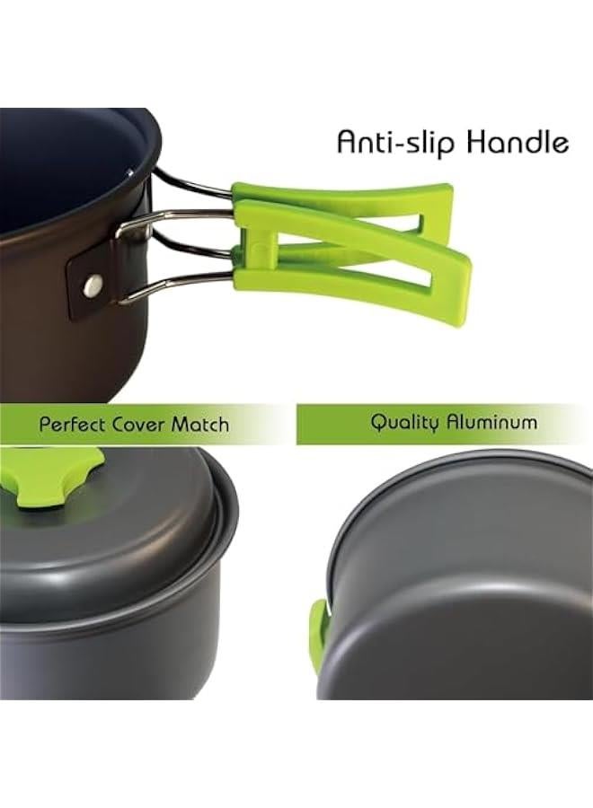 هوكور طقم اواني طهي للتخييم 11 قطعة من هوكور، ادوات طهي غير لاصقة خفيفة الوزن وقابلة للتكديس مع شنطة تخزين للمشي لمسافات طويلة في الهواء الطلق (اخضر) - Image 4