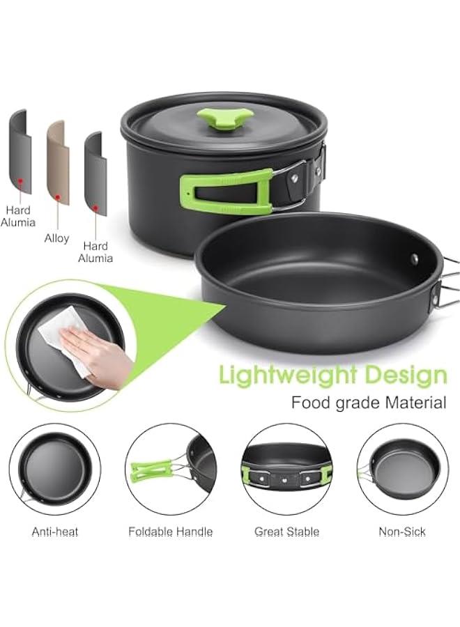 هوكور طقم اواني طهي للتخييم 11 قطعة من هوكور، ادوات طهي غير لاصقة خفيفة الوزن وقابلة للتكديس مع شنطة تخزين للمشي لمسافات طويلة في الهواء الطلق (اخضر) - Image 5