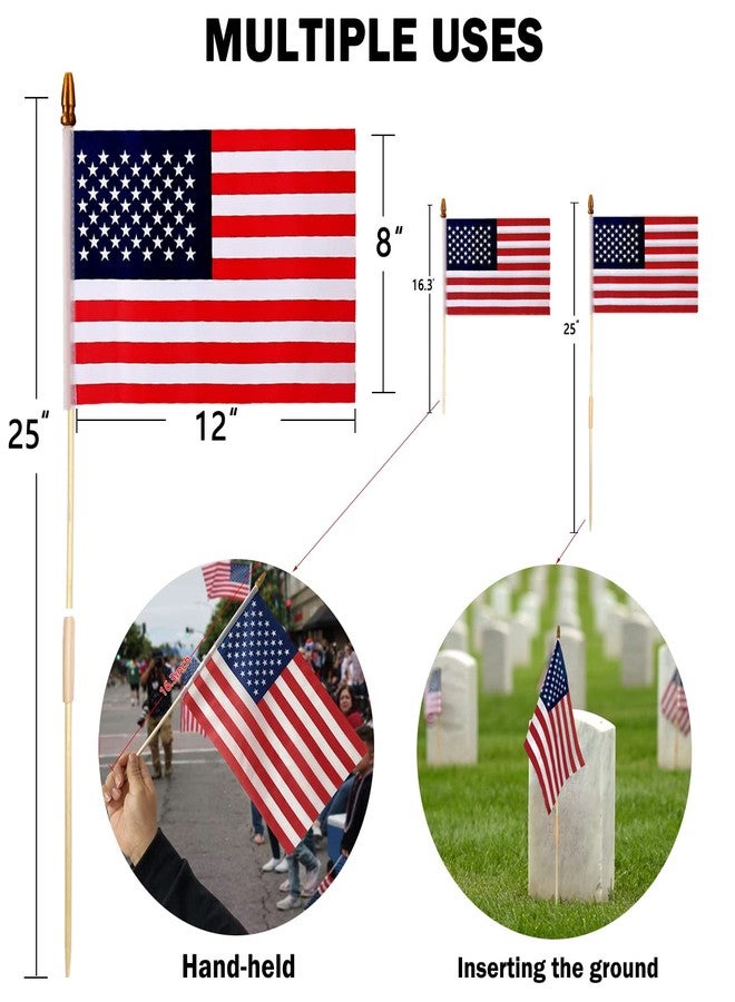 Uelfbaby 12 Pack 8x12 Inch American Flags on Stick, American Flags, USA Stick Flag with Handheld and Grounded Multi-Purpose Flagpole Design for Memorial Day, 4th of July, Veterans Day, Outside decorations - Image 3