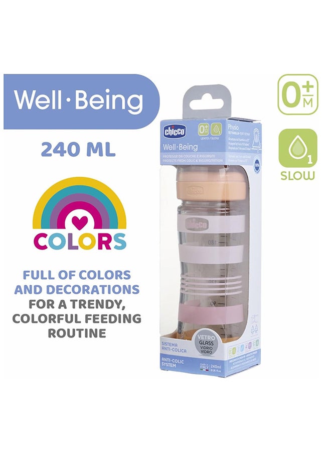 Chicco Well-Being Silicone Glass Feeding Bottle 240Ml, Slow Flow, 0M+, Yellow - Image 5