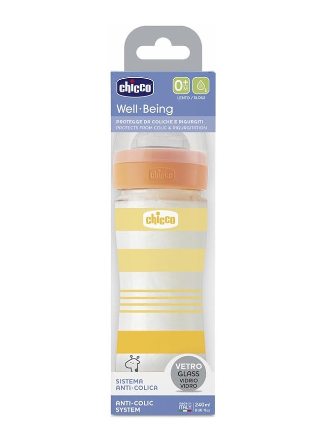 Chicco Well-Being Silicone Glass Feeding Bottle 240Ml, Slow Flow, 0M+, Yellow - Image 2