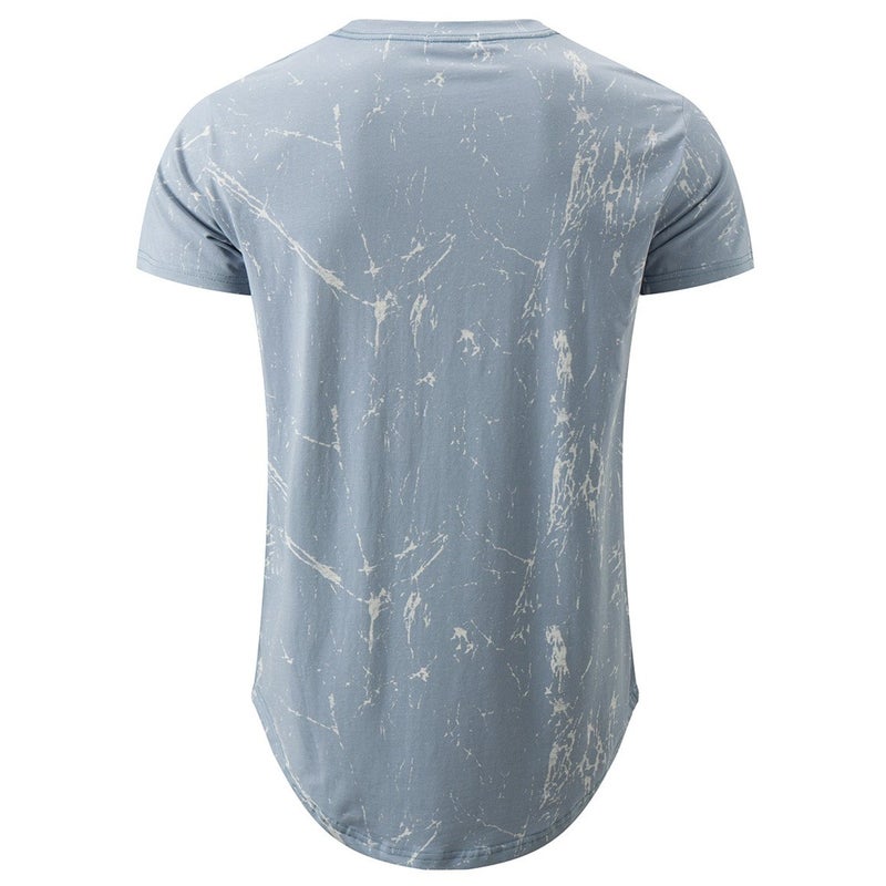 KLIEGOU Mens Hipster Hip Hop Ripped Round Hemline Pattern Print T Shirt 86 Blue2 L - Image 2
