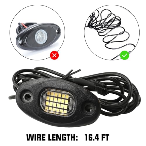 SUNPIE 12 Pods Quick Connect White Rock Lights, Aluminium Metal, 24 High Power Chips, 4M Extension Wires Each, 6000K Pure White, Mounting Pads, IP67 Waterproof, Fits for Trucks Trailer SUV ATV UTV - Image 2