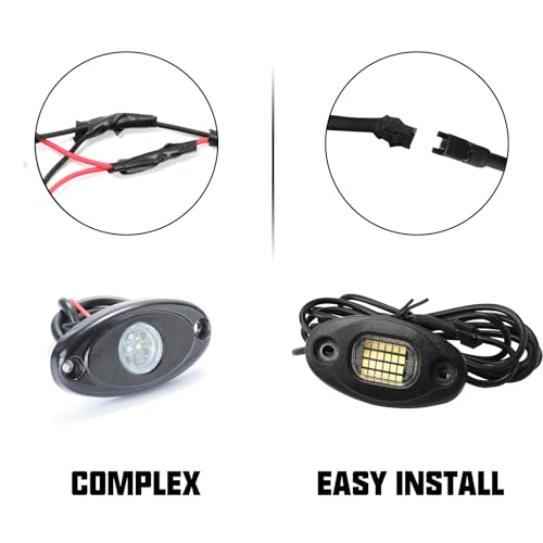 SUNPIE 12 Pods Quick Connect White Rock Lights, Aluminium Metal, 24 High Power Chips, 4M Extension Wires Each, 6000K Pure White, Mounting Pads, IP67 Waterproof, Fits for Trucks Trailer SUV ATV UTV - Image 3