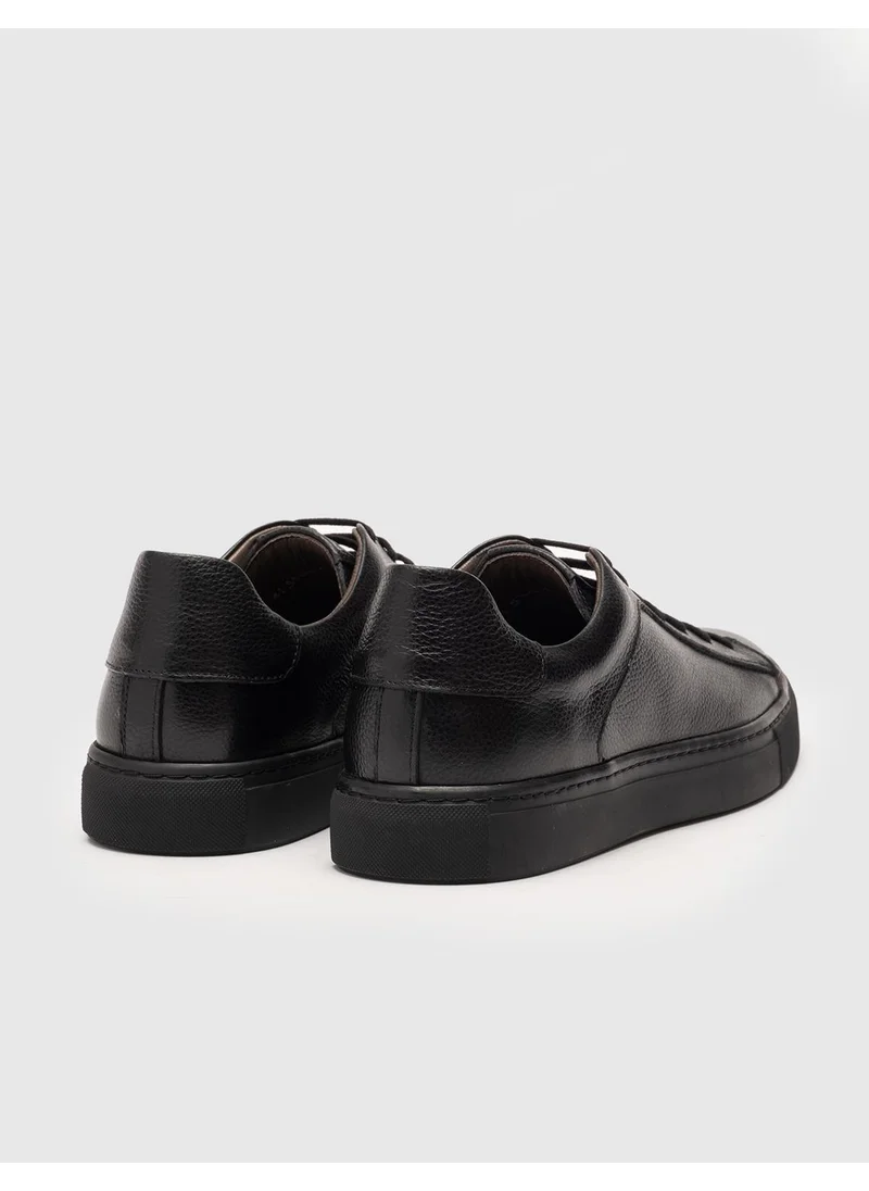 Cabani Leather Black Lace-Up Men's Sports Shoes