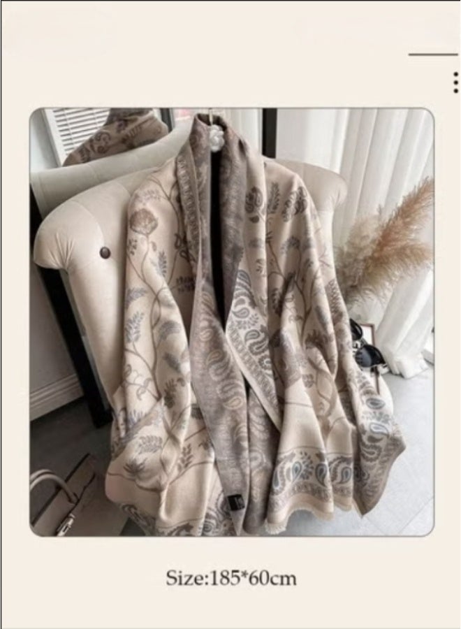 Two Tone Womens Shawl Wraps, 60 * 185cm Cashmere Shawl, Scarf Wrap for Evening Dress,  Winter Thick Warm Knitted Scarf Blanket, Front-Open Poncho Cape for Traveling, Wedding Party, Home, Office - Image 2