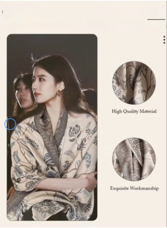 Two Tone Womens Shawl Wraps, 60 * 185cm Cashmere Shawl, Scarf Wrap for Evening Dress,  Winter Thick Warm Knitted Scarf Blanket, Front-Open Poncho Cape for Traveling, Wedding Party, Home, Office - Image 3