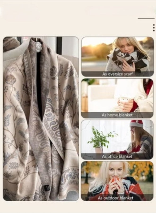 Two Tone Womens Shawl Wraps, 60 * 185cm Cashmere Shawl, Scarf Wrap for Evening Dress,  Winter Thick Warm Knitted Scarf Blanket, Front-Open Poncho Cape for Traveling, Wedding Party, Home, Office - Image 5