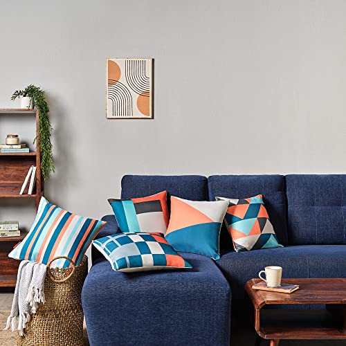 Sleepyhead Nooks - Digital Printed Floral Cushion Covers/Throw Pillow (16X16, Set Of 5, Blue & Orange)(Canvas), 180 TC, 40.64 cm - Image 1