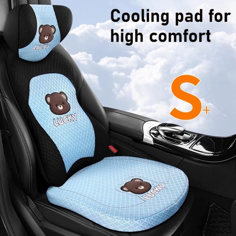 Blue Height Enhancing Pad 2pcs Summer Car Seat Cooler Cushion With Breathable Polyester Ergonomic Lumbar Support For Improved Posture And Airflow Non Slip Cooling Pad For Driving And Office Chair - Image 1