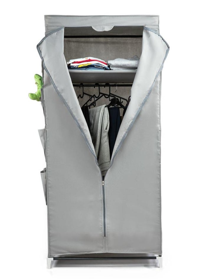 TTTP The Professionals Choice FOLDABLE NON-WOVEN WARDROBE WITH SHELF AND A HANGING BAR AND TWELVE SIDE POCKETS. SIZE 75X50X160 CM - GRAY COLOR  - Image 2