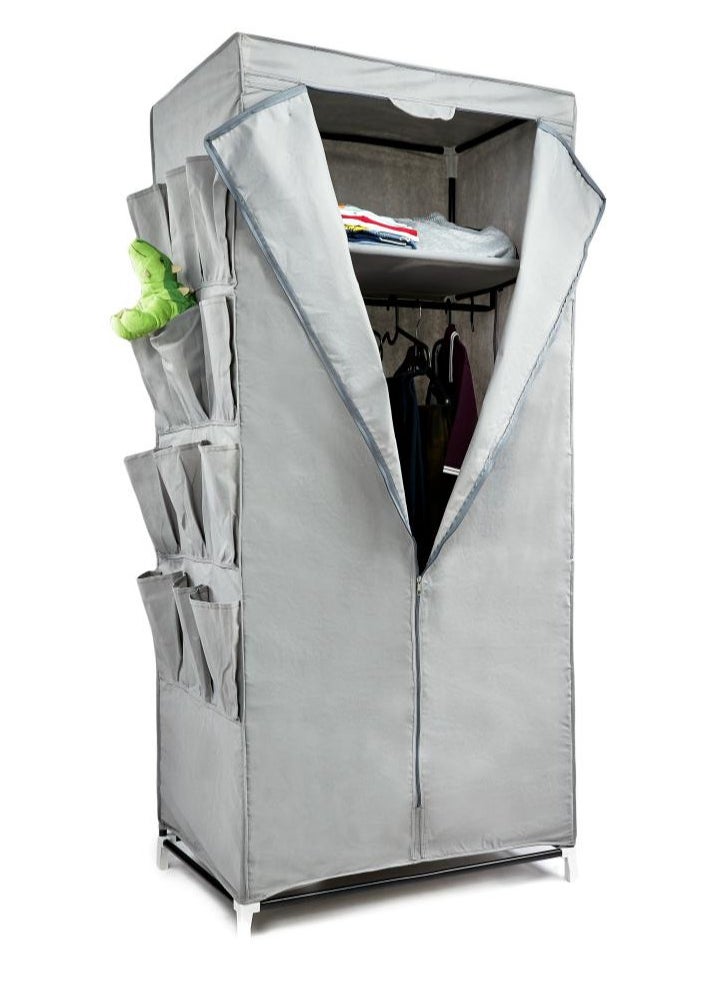 TTTP The Professionals Choice FOLDABLE NON-WOVEN WARDROBE WITH SHELF AND A HANGING BAR AND TWELVE SIDE POCKETS. SIZE 75X50X160 CM - GRAY COLOR  - Image 1
