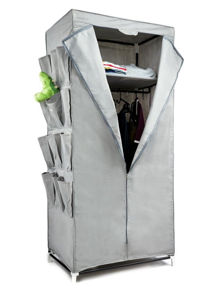 تى تى تى بى  ذا بروفيشنالز تشويس دولاب تخزين ملابس من هيكل معدنى و غطاء من القماش بتصميم قابل للطى من رف و حامل لتعليق الشماعات و عدد 12 جيب تخزين جانبى مقاس 75*50*160 سم لون رمادى - Image 1