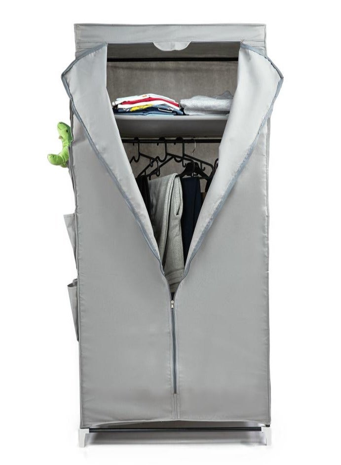 تى تى تى بى  ذا بروفيشنالز تشويس دولاب تخزين ملابس من هيكل معدنى و غطاء من القماش بتصميم قابل للطى من رف و حامل لتعليق الشماعات و عدد 12 جيب تخزين جانبى مقاس 75*50*160 سم لون رمادى - Image 2