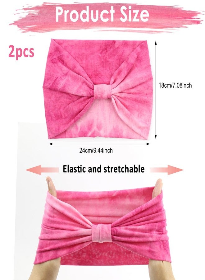 MAYCREATE® 2Pcs Head Bands for Women, Wide Hair Bands for Womens, Stretchy Pre-tied Sport Hair Band, Fashion Sweat Headband for Women, Moisture-wicking Polyester, Quick Dry Headwear (Pink & Orange) - Image 2
