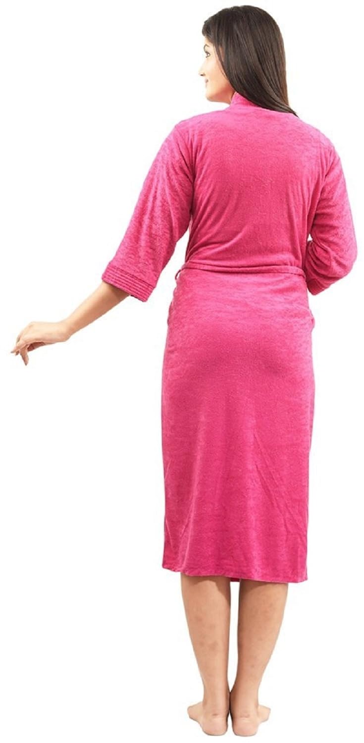 ELEVANTO Premium Collection 34Th Sleeve Terry BathrobeFree Size - Image 3