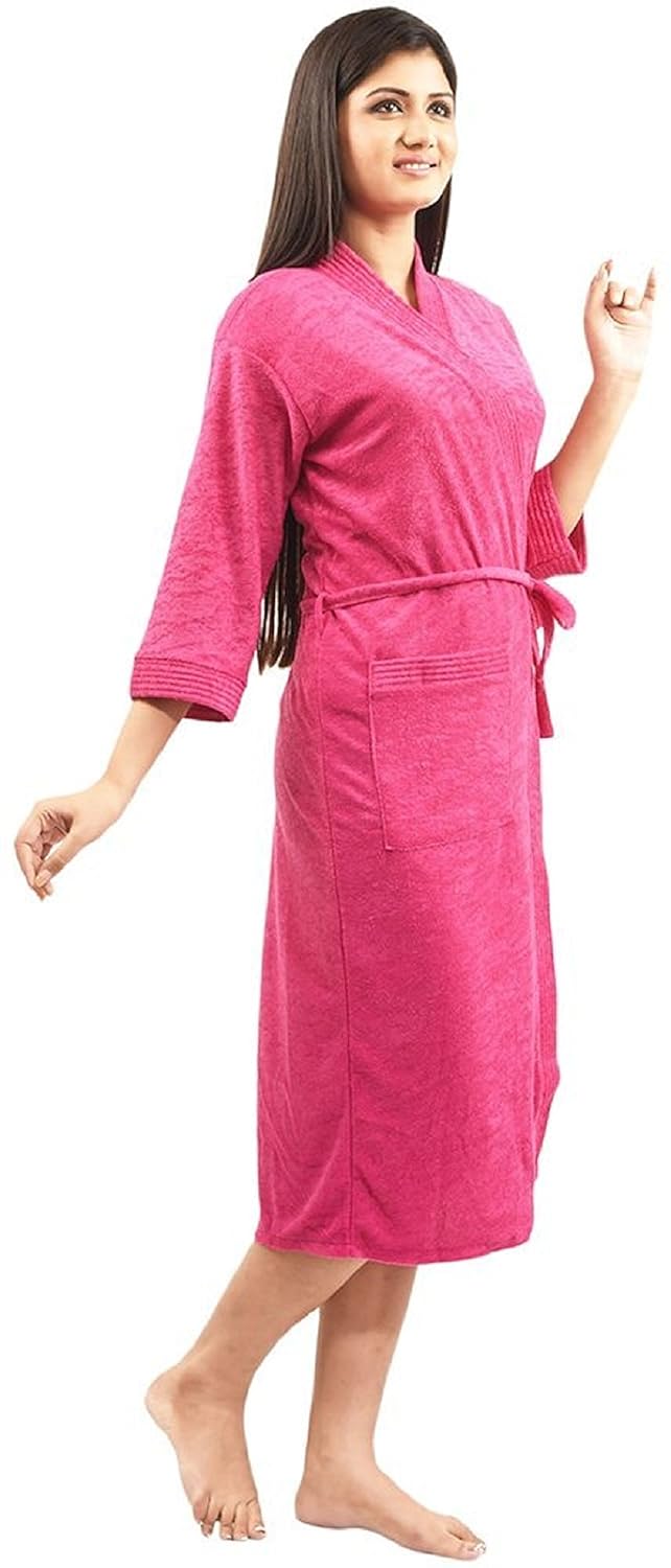 ELEVANTO Premium Collection 34Th Sleeve Terry BathrobeFree Size - Image 4