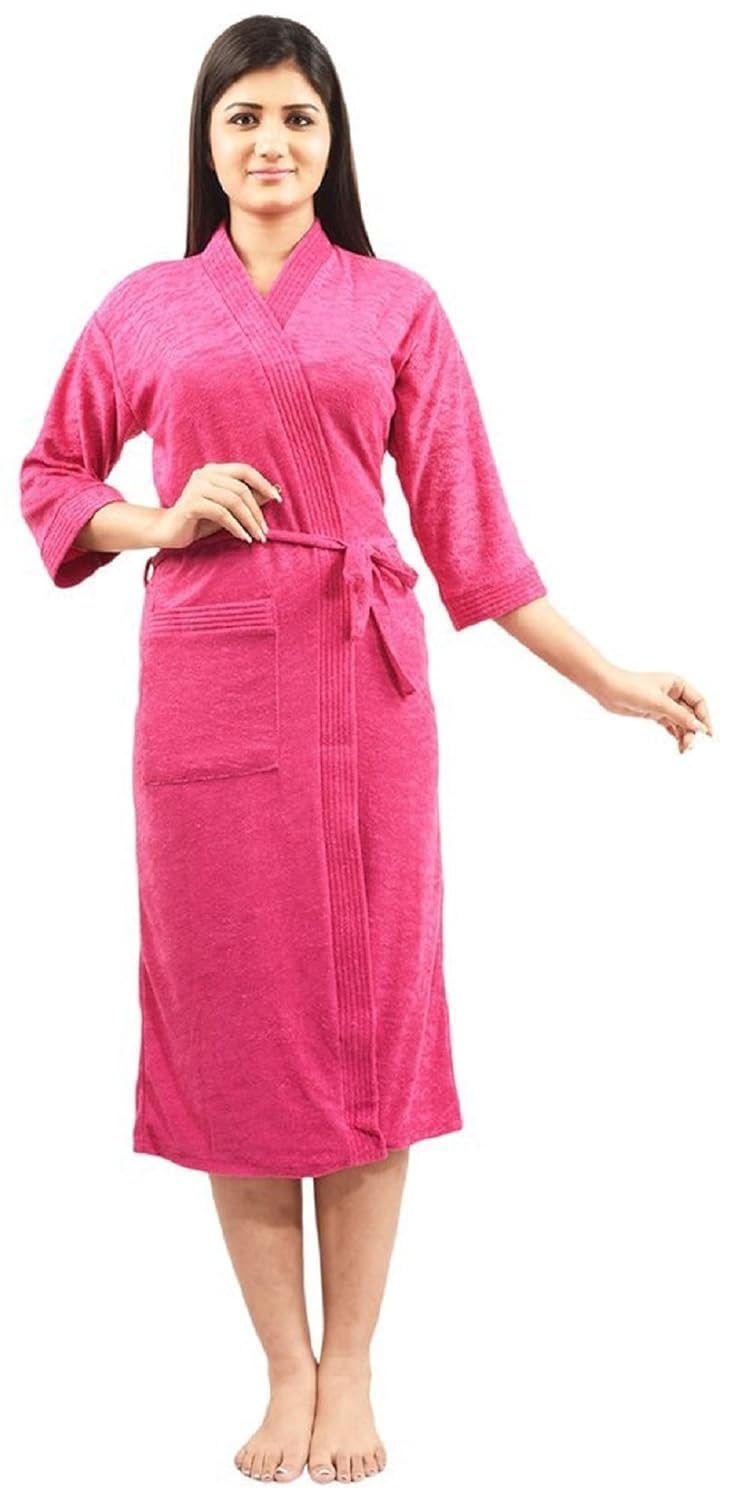 ELEVANTO Premium Collection 34Th Sleeve Terry BathrobeFree Size - Image 1