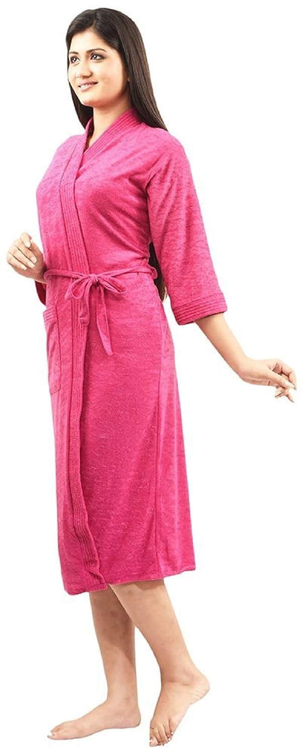 ELEVANTO Premium Collection 34Th Sleeve Terry BathrobeFree Size - Image 2