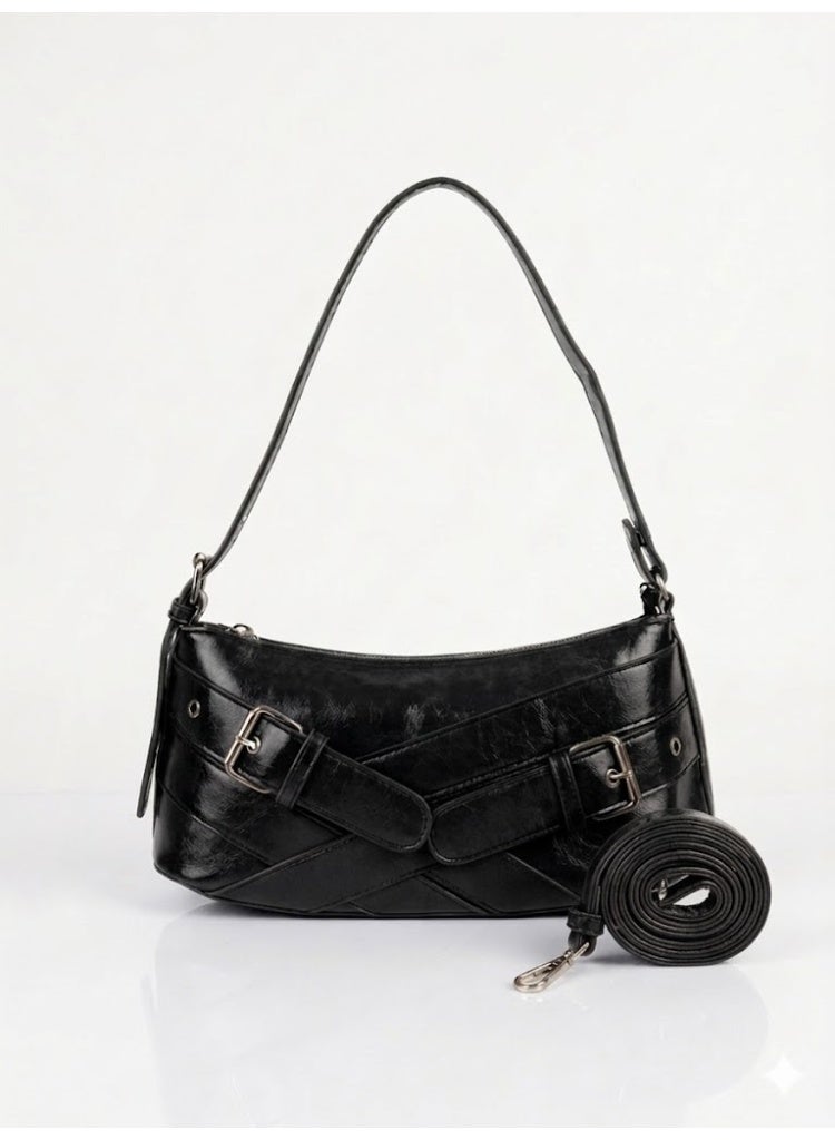 لايف ستيلاش  حقيبة كتف جلدية بتصميم مميز ZC-11 - أسود - Image 1