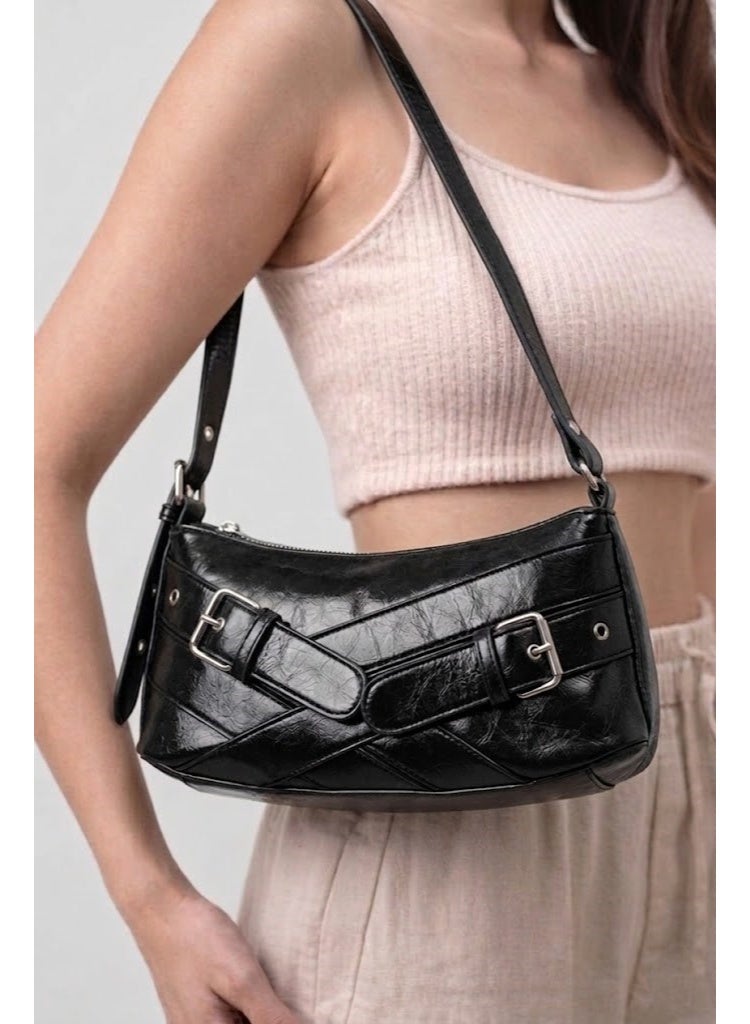 لايف ستيلاش  حقيبة كتف جلدية بتصميم مميز ZC-11 - أسود - Image 3