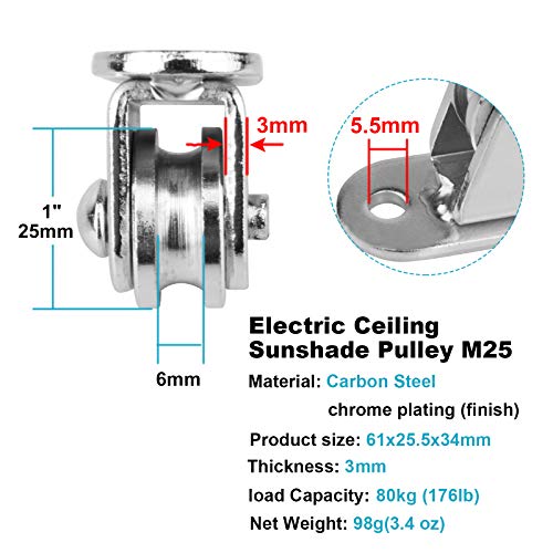 GBGS 8 Pcs 1" Small Pulley Block,Silent Pulley Wheel for 1/8" Cord,Max Load 176 lb - Image 2