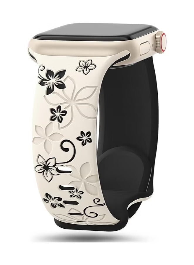 Floral Apple Watch Band - Engraved Silicone Strap for All Series (38/40/41mm) Women's Fashion Sport Accessory - Image 1