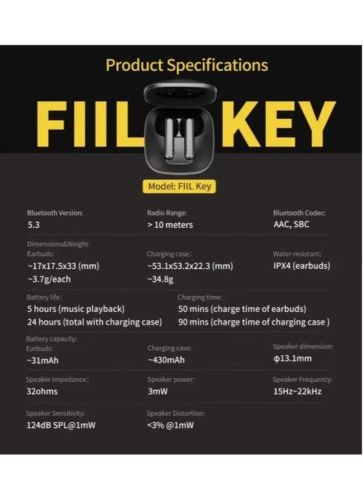 JAJEEK - FIIL CC KEY TWS Wireless Bluetooth 5.2 Dual Earphones – Noise Canceling, High-Quality Sound, Touch Control, Comfortable Fit, Compact Design - Image 1
