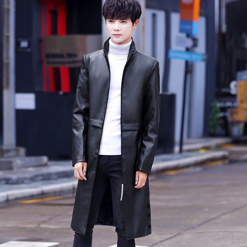 Men's Faux Leather Stand Collar Jacket