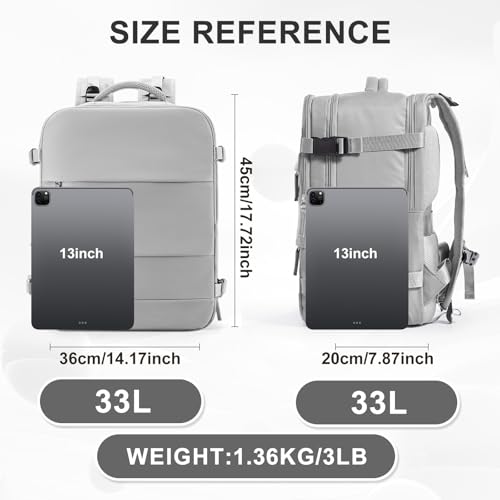 coowoz Large Travel Backpack Carry On for Women Man Gym Backpacks with Laptop Compartment Mochila de Viaje Teacher Personal Item Backpack Rucksack Airplane Accessories Must Haves Grey - Image 3