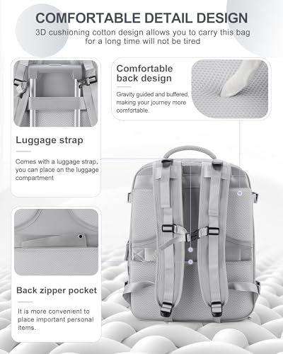 coowoz Large Travel Backpack Carry On for Women Man Gym Backpacks with Laptop Compartment Mochila de Viaje Teacher Personal Item Backpack Rucksack Airplane Accessories Must Haves Grey - Image 5