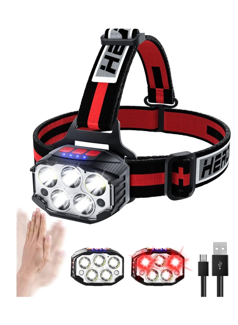 Head torch, rechargeable super bright red light 7 modes of head lighting, waterproof motion sensor, light suitable for adults outdoor hiking, camping, fishing - Image 1