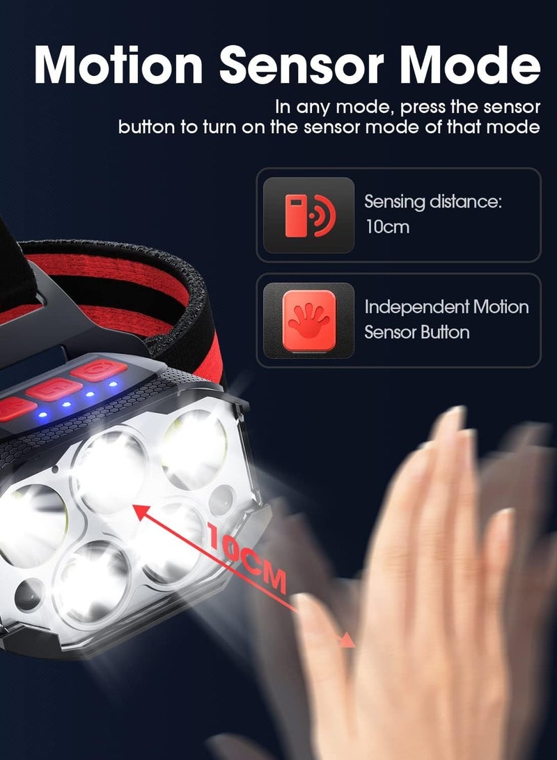 Head torch, rechargeable super bright red light 7 modes of head lighting, waterproof motion sensor, light suitable for adults outdoor hiking, camping, fishing - Image 2
